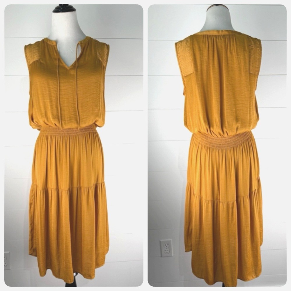 Simply Vera Wang Satin Tiered Sun Dress Women L Peasant Vtg Boho Cottagecore